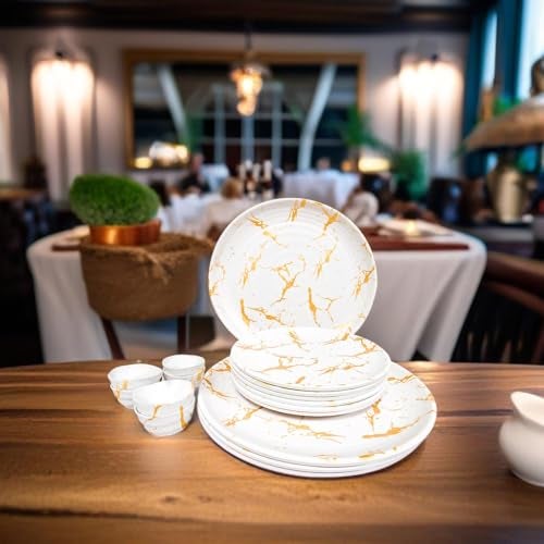 Urmila Plastic Elegant, Unabreakable & Stainless Melamine Dinner Set of 18 (White Gold) - Image 1