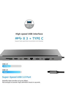 Generic USB C HUB, USB C Adapter 11 in 1 Dongle with 4K HDMI, VGA, Type C PD, USB3.0, RJ45 Ethernet, SD/TF Card Reader, 3.5mm AUX, Docking Station Compatible with MacBook Pro/Air, Other Type C Laptops Devices Grey  - Image 3