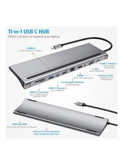 Generic USB C HUB, USB C Adapter 11 in 1 Dongle with 4K HDMI, VGA, Type C PD, USB3.0, RJ45 Ethernet, SD/TF Card Reader, 3.5mm AUX, Docking Station Compatible with MacBook Pro/Air, Other Type C Laptops Devices Grey  - Image 2
