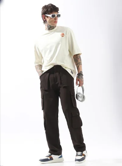 Hubberholme Brown Trousers Solid Button Woven Full Cargo Mid-Rise for Men – Make every day iconic