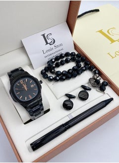 A high-quality men's watch gift set from Louis Ston, black bracelet and black dial with date display - Limited edition