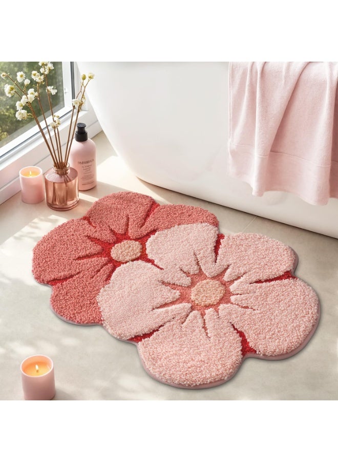 HOMESTAR Faux Cashmere Flower Bath Rug, Fun Floral Bath Mat, Soft Fluffy Pink Carpet, Absorbent, Non-Slip for Bathroom, Kitchen Sink, Bedroom, Kids Room and Living Room 50*80cm - Image 1