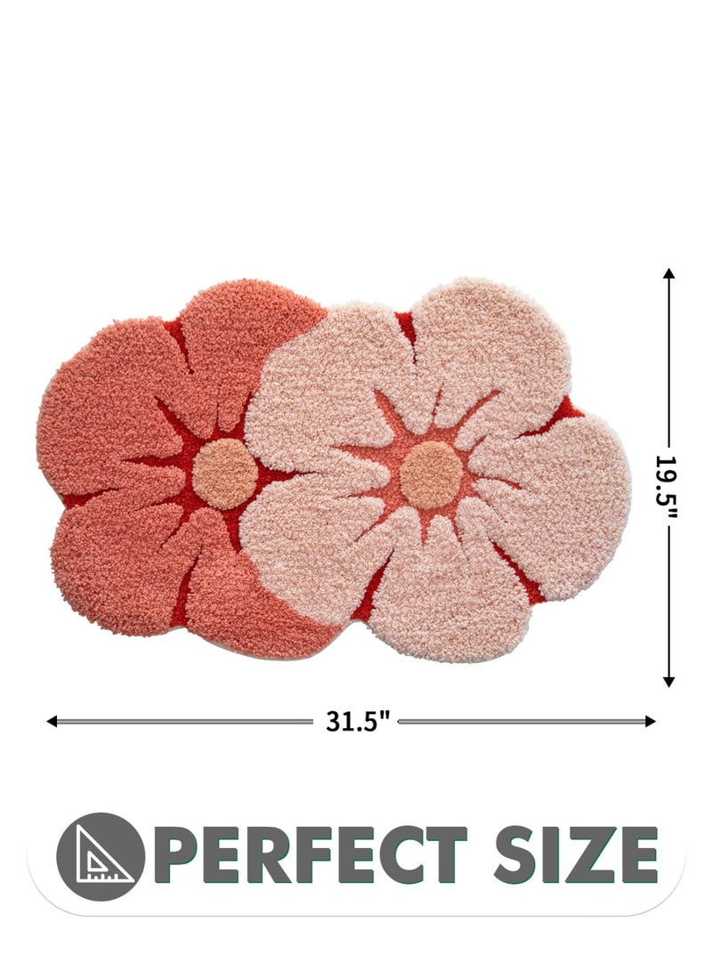 HOMESTAR Faux Cashmere Flower Bath Rug, Fun Floral Bath Mat, Soft Fluffy Pink Carpet, Absorbent, Non-Slip for Bathroom, Kitchen Sink, Bedroom, Kids Room and Living Room 50*80cm - Image 2