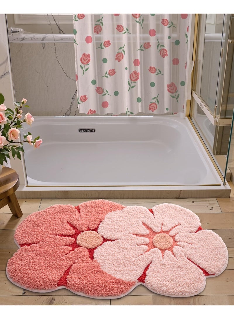 HOMESTAR Faux Cashmere Flower Bath Rug, Fun Floral Bath Mat, Soft Fluffy Pink Carpet, Absorbent, Non-Slip for Bathroom, Kitchen Sink, Bedroom, Kids Room and Living Room 50*80cm - Image 3