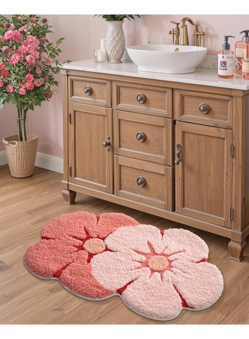 HOMESTAR Faux Cashmere Flower Bath Rug, Fun Floral Bath Mat, Soft Fluffy Pink Carpet, Absorbent, Non-Slip for Bathroom, Kitchen Sink, Bedroom, Kids Room and Living Room 50*80cm - Image 4