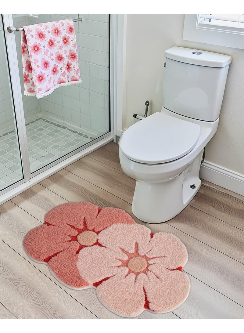 HOMESTAR Faux Cashmere Flower Bath Rug, Fun Floral Bath Mat, Soft Fluffy Pink Carpet, Absorbent, Non-Slip for Bathroom, Kitchen Sink, Bedroom, Kids Room and Living Room 50*80cm - Image 5