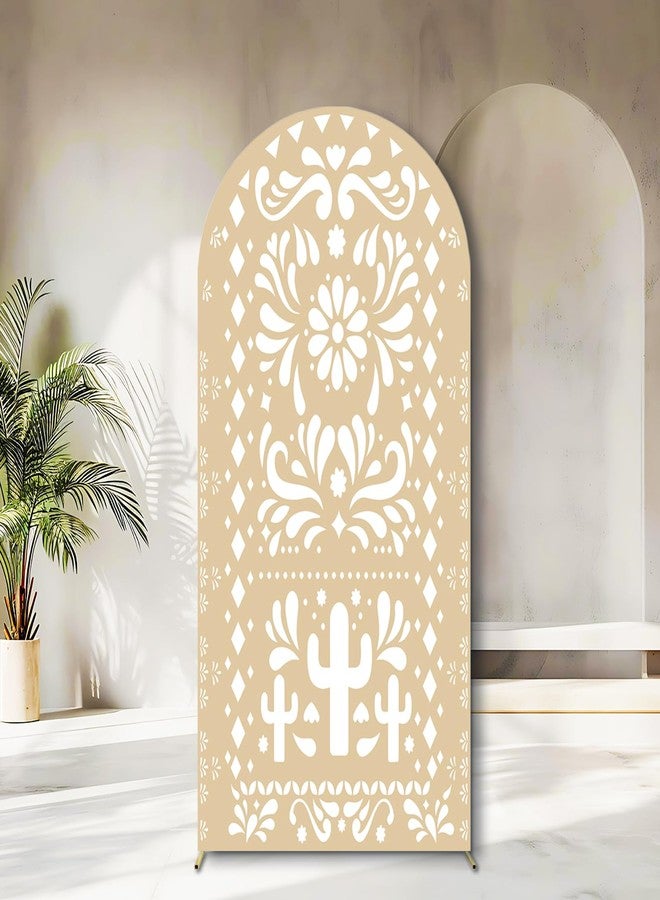 Sensfun Mexican Arch Backdrop Cover Baby Shower Photo Background Decor,2-Sided Round Top Chiara Backdrop Arch Covers for Mexican Talavera Wedding Birthday Bridal Shower Fiesta Party Decoration 2.6x6ft - Image 1