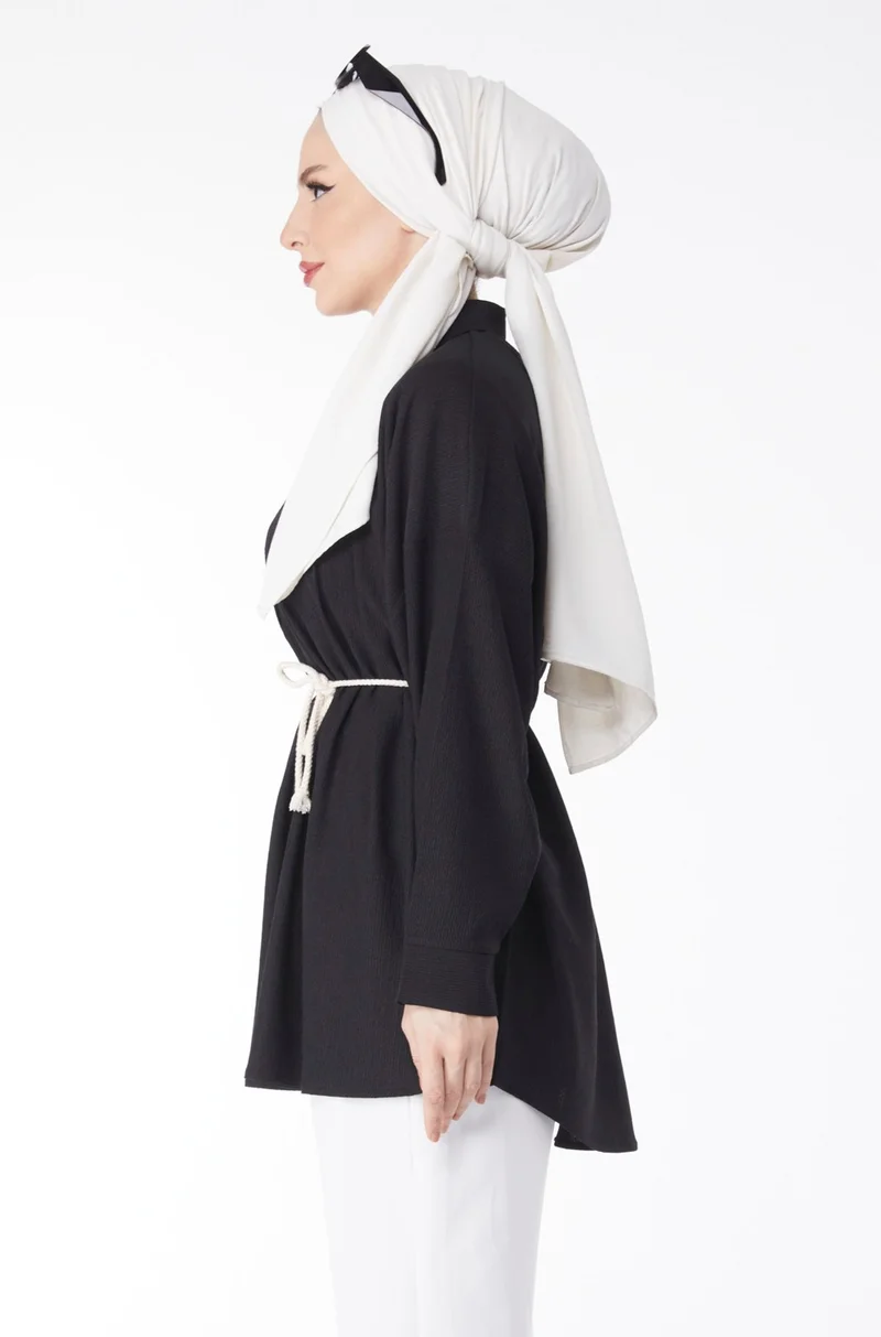 Tofisa 24716-BLACK Belted Tunic