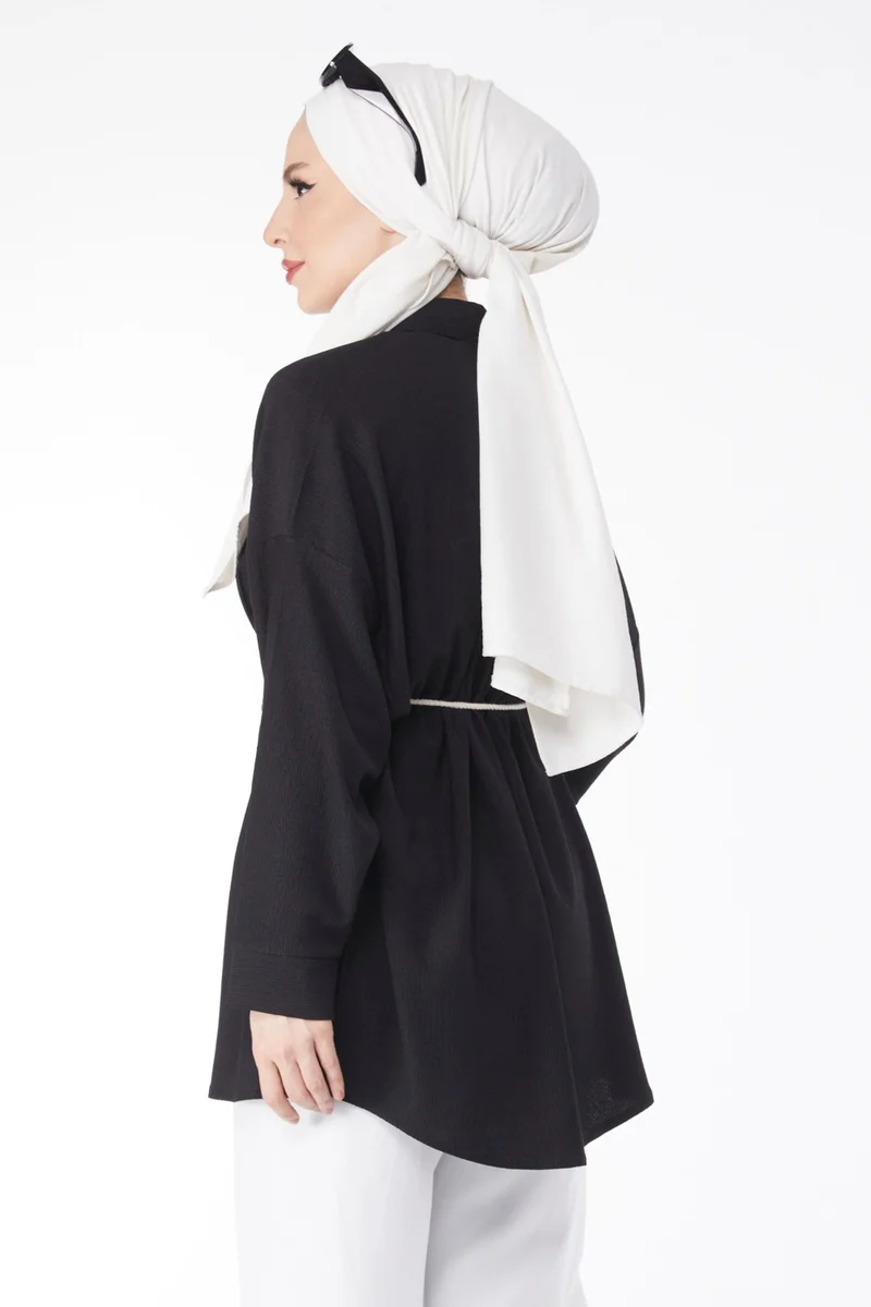 Tofisa 24716-BLACK Belted Tunic