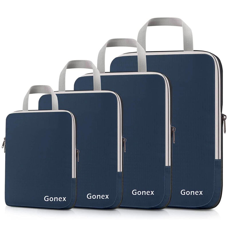 Gonex Compression Packing Cubes, 4pcs Expandable Storage Travel Luggage Bags Organizers (Purplish Blue) - Image 1