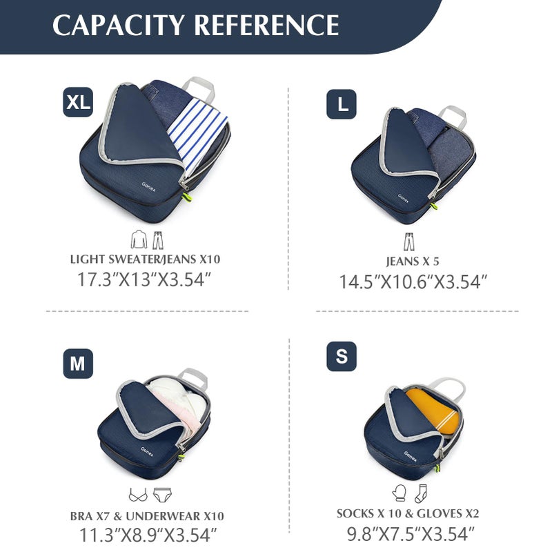 Gonex Compression Packing Cubes, 4pcs Expandable Storage Travel Luggage Bags Organizers (Purplish Blue) - Image 4