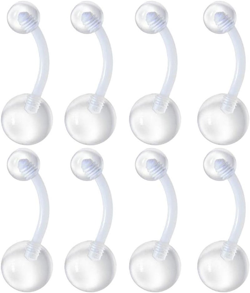 CrazyPiercing Transparent 14 Gauge Clear Acrylic Belly Button Ring Retainer (8 PCS) - Image 1