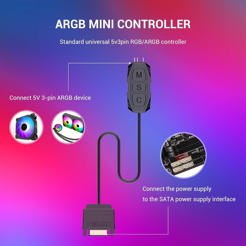 طقم تحكم مراوح ARGB الصغير من NALACAL للكمبيوتر الشخصي، وحدة تحكم ARGB مدمجة مع وضع إضاءة 5V 3-Pin مع جهاز تحكم عن بعد، جهاز تحكم عن بعد بـ 14 مفتاح لتبديل الألوان، مصدر طاقة SATA لمراوح علبة ARGB، ARGB للكمبيوتر الشخصي، شريط LED - Image 2