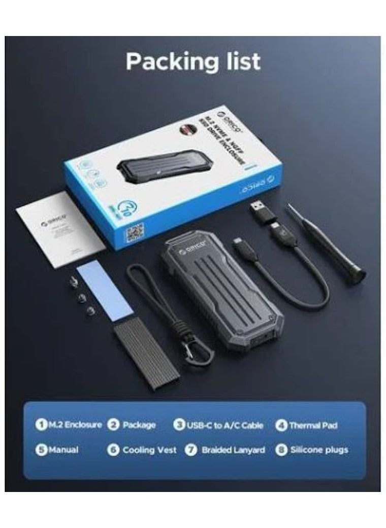 Orico ORICO External M.2 NVMe & SATA SSD Enclosure Adapter – USB-C 3.2 Gen 2, 10Gbps for NVMe, 6Gbps for NGFF SATA, Supports PCIe M-Key & B+M Key (2230/2242/2260/2280),NVMe Enclosure SSD Adapter, 10Gbps USB C 3.2 Gen2, Enclosure NVMe Reader Supports M and B&M Keys and Size 2230 /2242 /2260 /2280 SSDs, Thunderbolt 3 Compatible 2 T  - Image 2