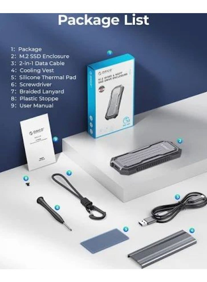 ORICO External M.2 NVMe & SATA SSD Enclosure Adapter – USB-C 3.2 Gen 2, 10Gbps for NVMe, 6Gbps for NGFF SATA, Supports PCIe M-Key & B+M Key (2230/2242/2260/2280),NVMe Enclosure SSD Adapter, 10Gbps USB C 3.2 Gen2, Enclosure NVMe Reader Supports M and B&M Keys and Size 2230 /2242 /2260 /2280 SSDs, Thunderbolt 3 Compatible 2 T - Image 5