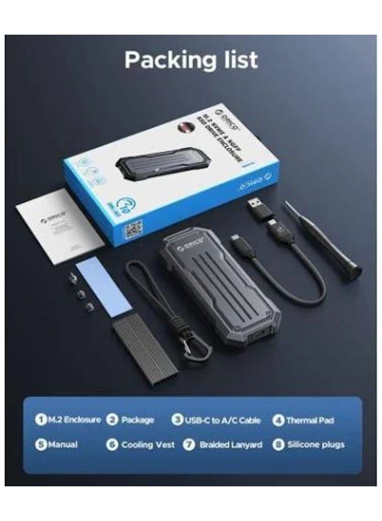 ORICO External M.2 NVMe & SATA SSD Enclosure Adapter – USB-C 3.2 Gen 2, 10Gbps for NVMe, 6Gbps for NGFF SATA, Supports PCIe M-Key & B+M Key (2230/2242/2260/2280),NVMe Enclosure SSD Adapter, 10Gbps USB C 3.2 Gen2, Enclosure NVMe Reader Supports M and B&M Keys and Size 2230 /2242 /2260 /2280 SSDs, Thunderbolt 3 Compatible 2 T - Image 2