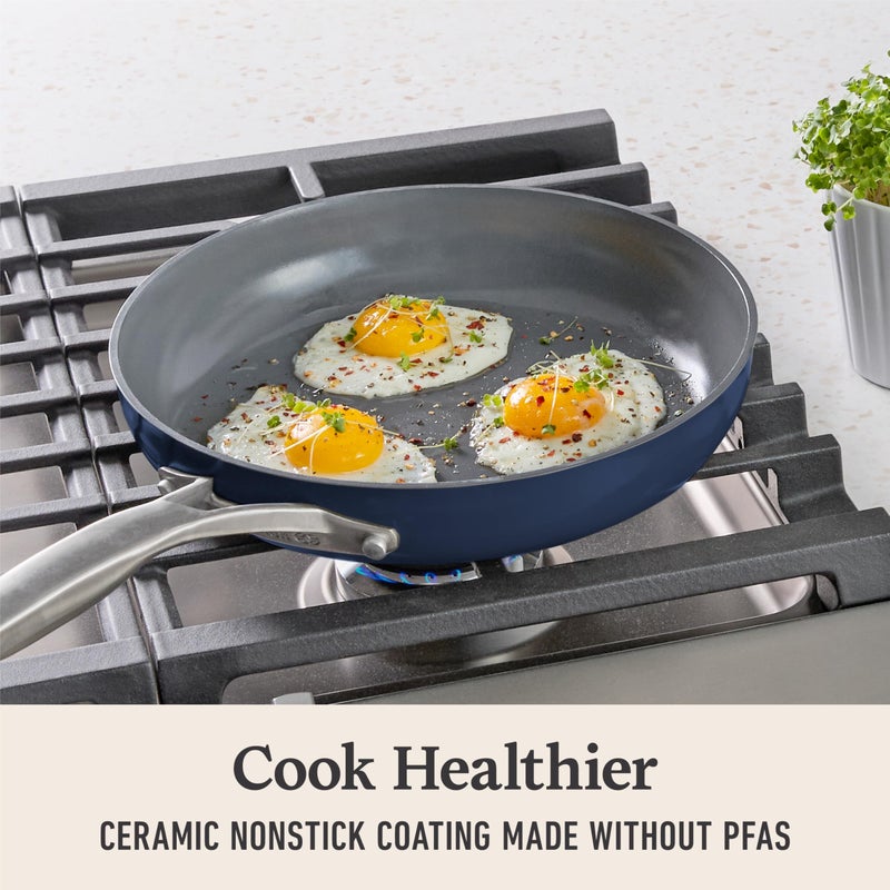 CalphalonÂ® Premier Ceramic Nonstick 8" and 10" Frying Pan Set, Midnight Blue - Image 4