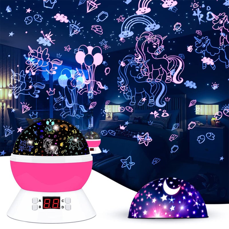 MOKOQI Unicorn Star Projector for Kids, 360Â° Rotating Night Light Lamp with Timer, Stars Ceiling Projection for Girls Room, Birthday Unicorn Gift for Girls Age 3-8, Bedroom Night Light for Kids - Image 1