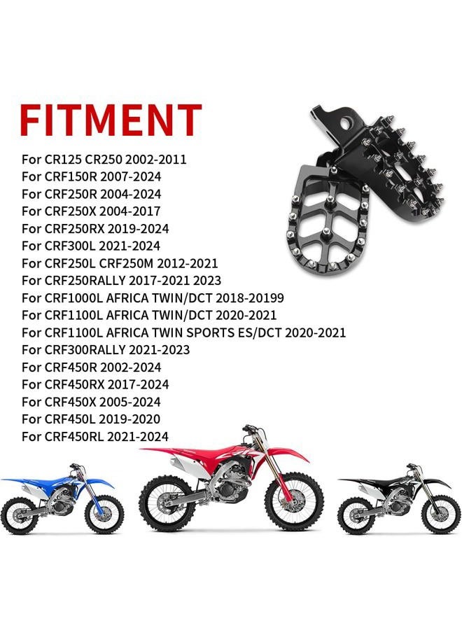 KICRY Dirt Bike Foot Pegs,Billet MX Wide Motorcycle Foot Pegs for CR125/250 02-11/CRF150R 07-24/CRF250R 04-24/CRF250X 04-17/CRF450R 02-24/CRF450RX 17-24/CRF450X 05-24 CRF250L/M 12-21 (Black) - Image 2