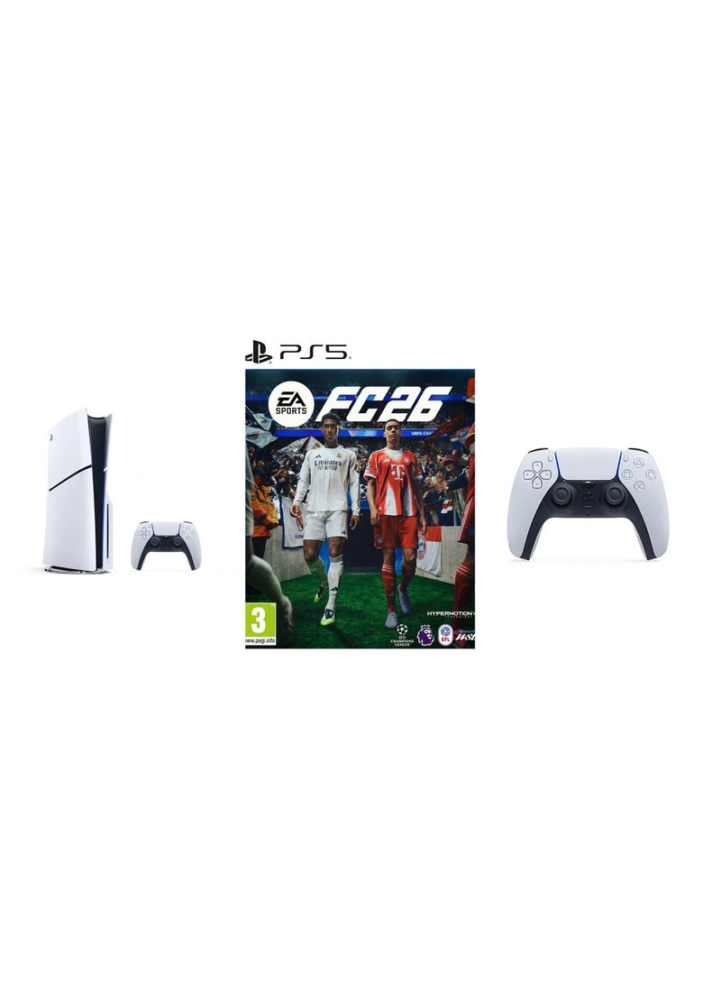 Sony PlayStation 5 Disc Slim Console With Extra White Controller And FC 26 - (International Version) - Image 1