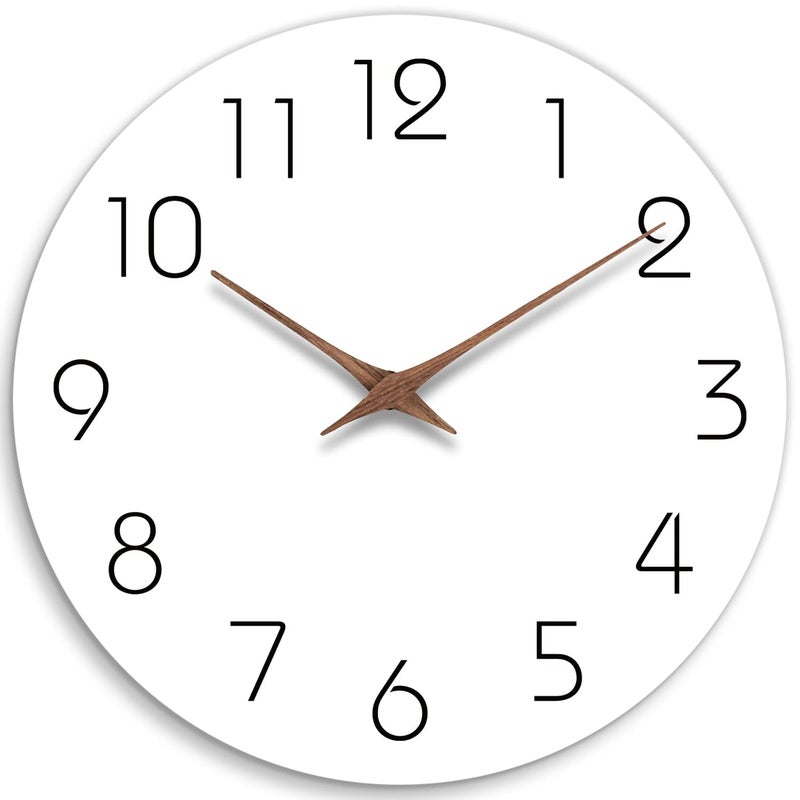 Mosewa Wall Clock 14 Inch White Silent Non Ticking Battery Operated Simple Minimalist Wooden Clock Decorative for Kitchen Bathroom Home Bedroom Living Room Office
