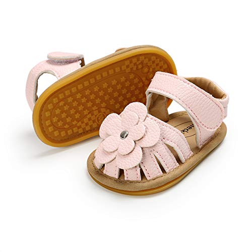 Meckior Baby Toddler Infant Girls PU Leather Soft Open Toe Summer Sandals Flower Princess Flat Shoes - Image 1
