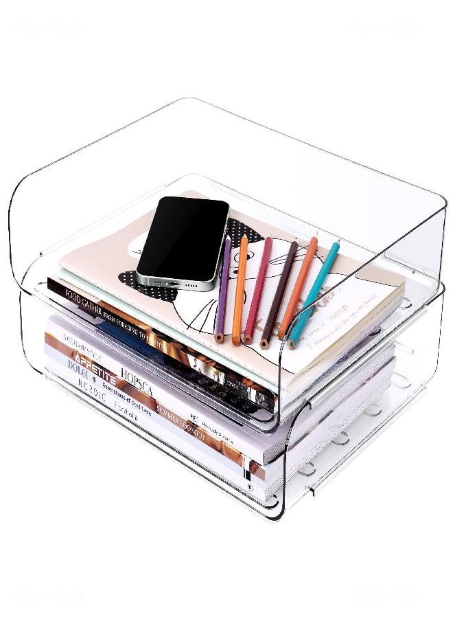 Tomorotec Tomorotec Desk Letter Tray Set, A4 Size Clear PET Stackable Document Organizer Office Desktop File Paper Holder Book Storage Rack Side Load Anti-Skid Stacking Support Convex Bottom (2X Landscape)  - Image 1