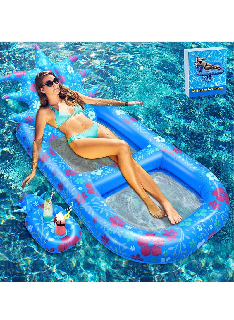 Barakah Pool Inflatable Floats Adult, Giant Pineapple Inflatable Pool Floats With Cup Holder,170 CM Beach Floaties Lounge Luxury Recliner for Summer Outdoor Swimming Pool Party (Blue) - Image 1