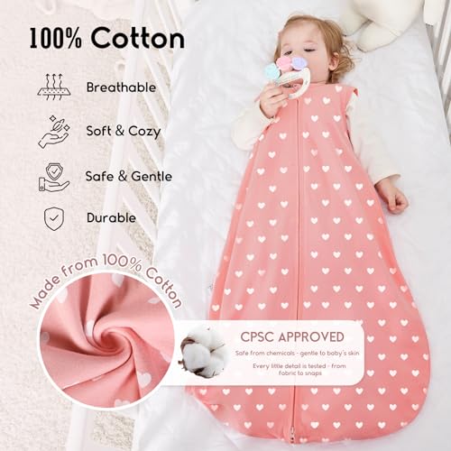 Yoofoss Baby Sleep Sack 6-12 Months TOG 1.0 Baby Wearable Blanket, 2 Pack 100% Organic Cotton Infant Toddler Sleeping Sack 2-Way Zipper Lightweight Sleep Sack - Image 2