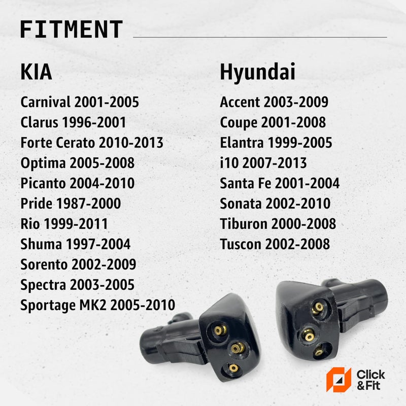 Click&Fit Windshield Washer Nozzles compatible with Kia and Hyundai from 2000 to 2013, Sorento 2002-2009, Optima Sportage 05-10, Sonata 2002-2010, Elantra Santa Fe Tucson â€“ Wiper spray jets 2pcs - Image 2