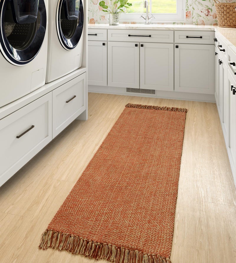 Collive Hallway Runner Rug, 2' x 5' Soft Washable Kitchen Runner Rug, Terracotta Contemporary Modern Laundry Room Rugs Indoor Hand-Woven Cotton Carpet for Bedroom Entryway Front Door - Image 5
