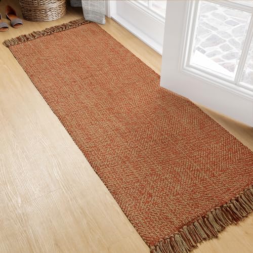 Collive Hallway Runner Rug, 2' x 5' Soft Washable Kitchen Runner Rug, Terracotta Contemporary Modern Laundry Room Rugs Indoor Hand-Woven Cotton Carpet for Bedroom Entryway Front Door - Image 1