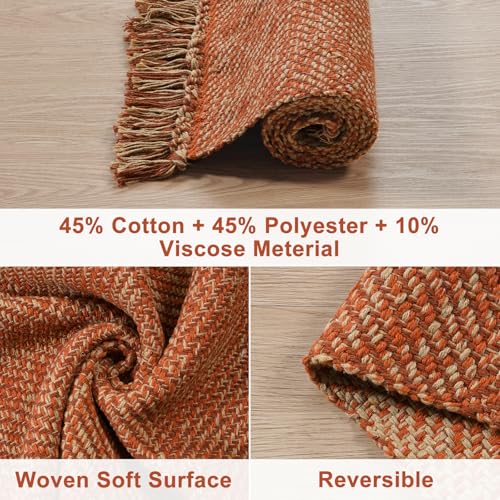 Collive Hallway Runner Rug, 2' x 5' Soft Washable Kitchen Runner Rug, Terracotta Contemporary Modern Laundry Room Rugs Indoor Hand-Woven Cotton Carpet for Bedroom Entryway Front Door - Image 3