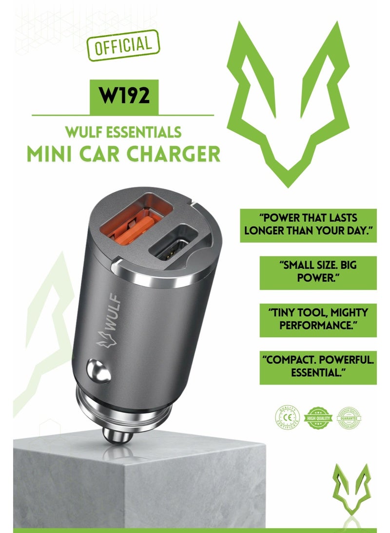 وولف إسينشيالز شاحن سيارة صغير W192 من WULF Essentials بقوة 48 واط - شحن سريع بمنفذين (Type-C + USB) - Image 1