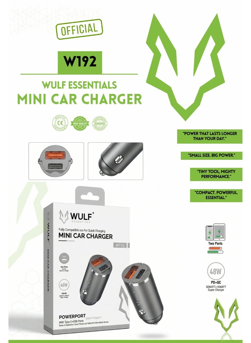 وولف إسينشيالز شاحن سيارة صغير W192 من WULF Essentials بقوة 48 واط - شحن سريع بمنفذين (Type-C + USB) - Image 4