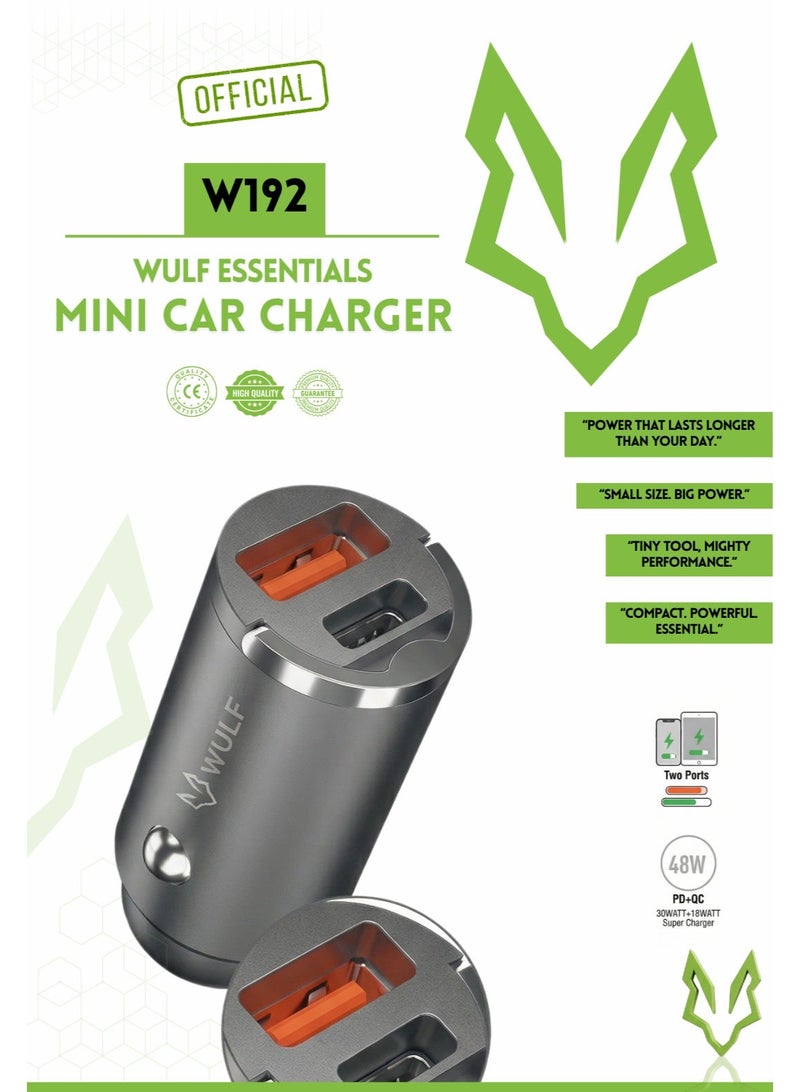 وولف إسينشيالز شاحن سيارة صغير W192 من WULF Essentials بقوة 48 واط - شحن سريع بمنفذين (Type-C + USB) - Image 3