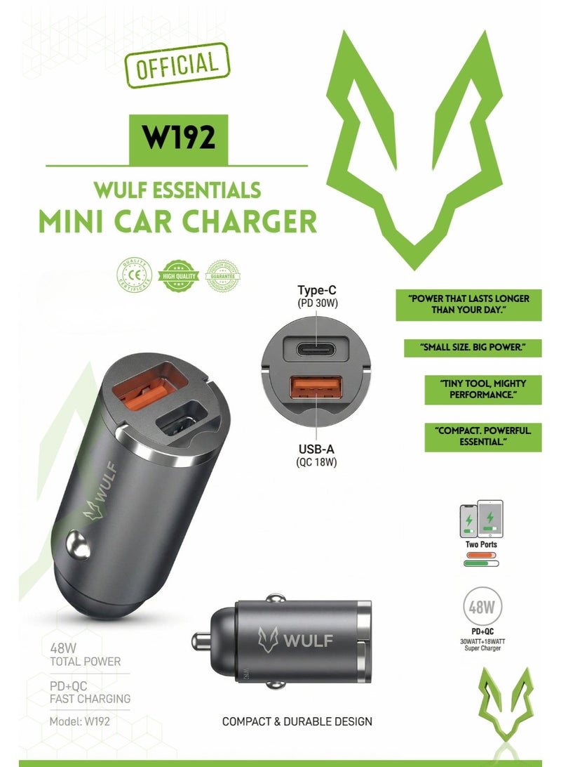 وولف إسينشيالز شاحن سيارة صغير W192 من WULF Essentials بقوة 48 واط - شحن سريع بمنفذين (Type-C + USB) - Image 5