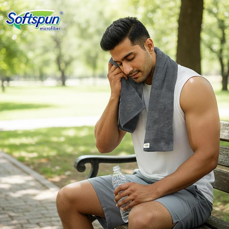 SOFTSPUN Microfiber Gym & Sports Towels for Men & Women 1pcs Grey 340 GSM 60X120cms Fast Drying Super Absorbent Lightweight & UltraCompact Sweat Towels for Working Out Camping Hiking Travel. - Image 2