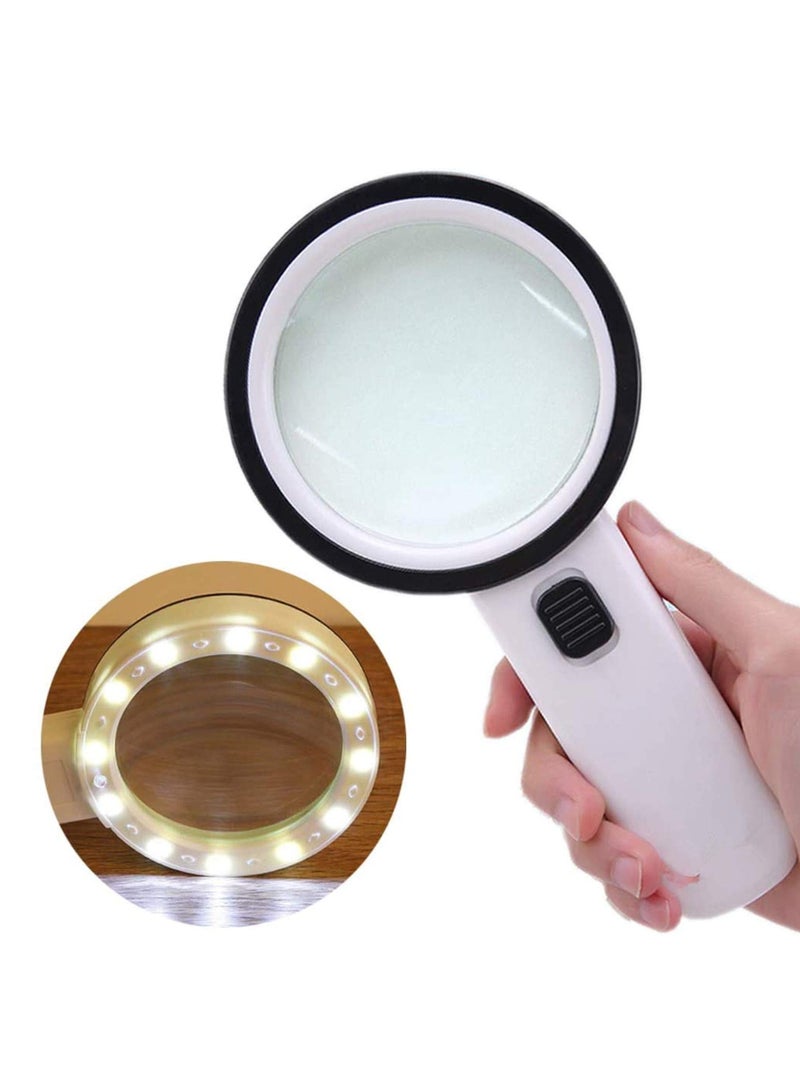 30x Magnifying Glass with Light Double Glass Lens Handheld Lighted Magnifying Glasses 12 Led Mixed Color - Image 1