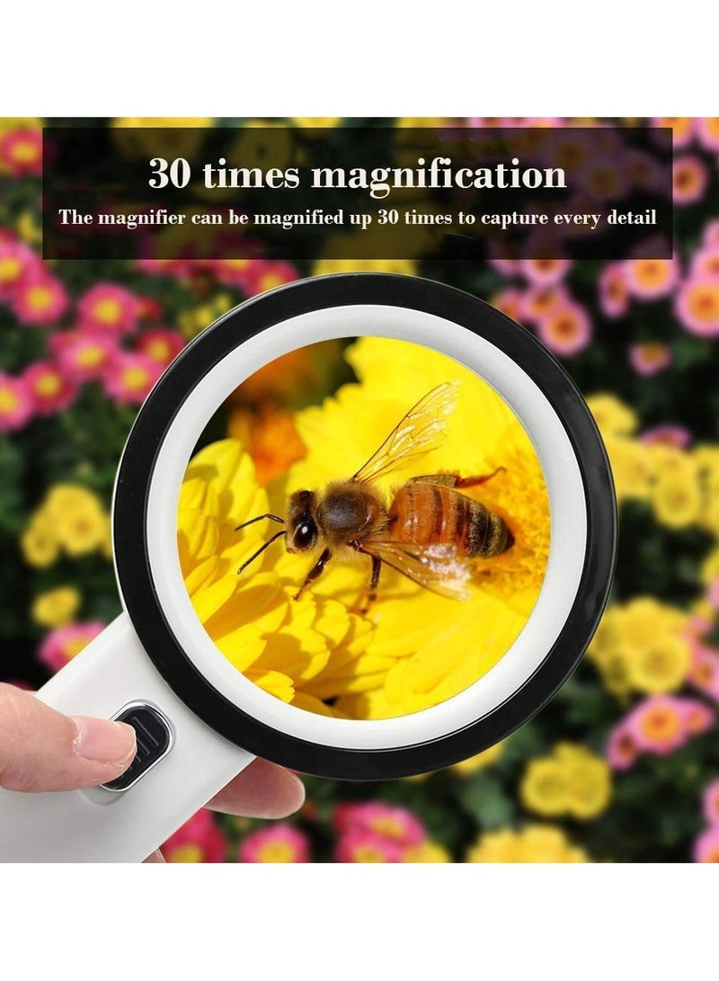 30x Magnifying Glass with Light Double Glass Lens Handheld Lighted Magnifying Glasses 12 Led Mixed Color - Image 3