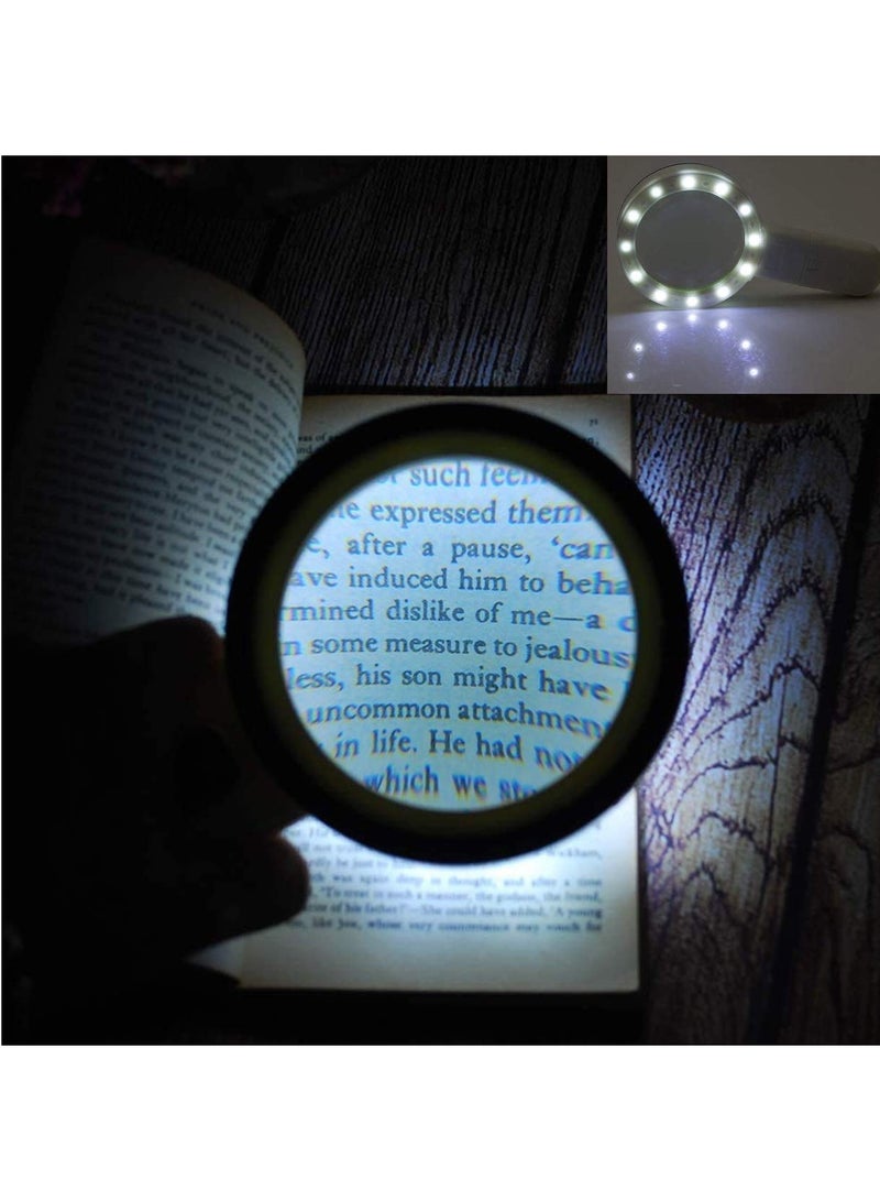 30x Magnifying Glass with Light Double Glass Lens Handheld Lighted Magnifying Glasses 12 Led Mixed Color - Image 4