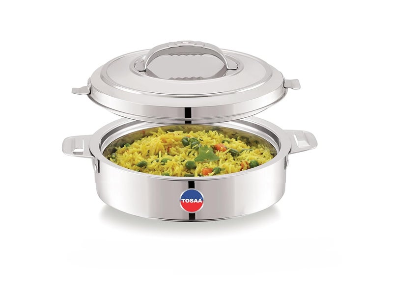 Tosaa Stainless Steel Double Wall Hot Fresh Thermoware Casserole 1400 ml Silver PU Insulated SS Airtight LID Rust Proof Easy to serve SS Rivets Handles Hot Casserole For Food - Image 1