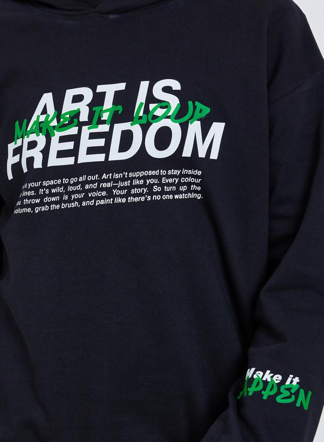 Styli Teens Black Graphic Print Cotton Hoodie - Image 3