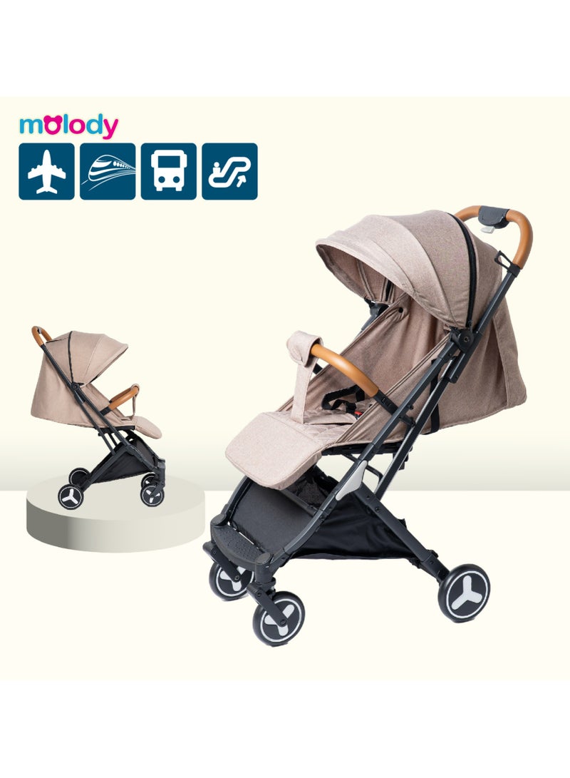 مولودي عربة أطفال خفيفة الوزن مع شبكة ناموس، مظلة قابلة للتعديل، ومقبض عربة للسفر الجوي بسهولة-كاكي - Image 1