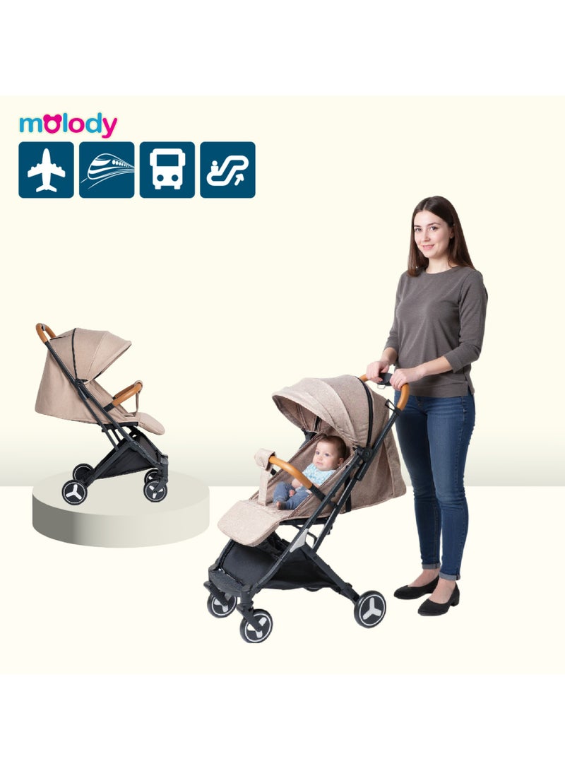 مولودي عربة أطفال خفيفة الوزن مع شبكة ناموس، مظلة قابلة للتعديل، ومقبض عربة للسفر الجوي بسهولة-كاكي - Image 2