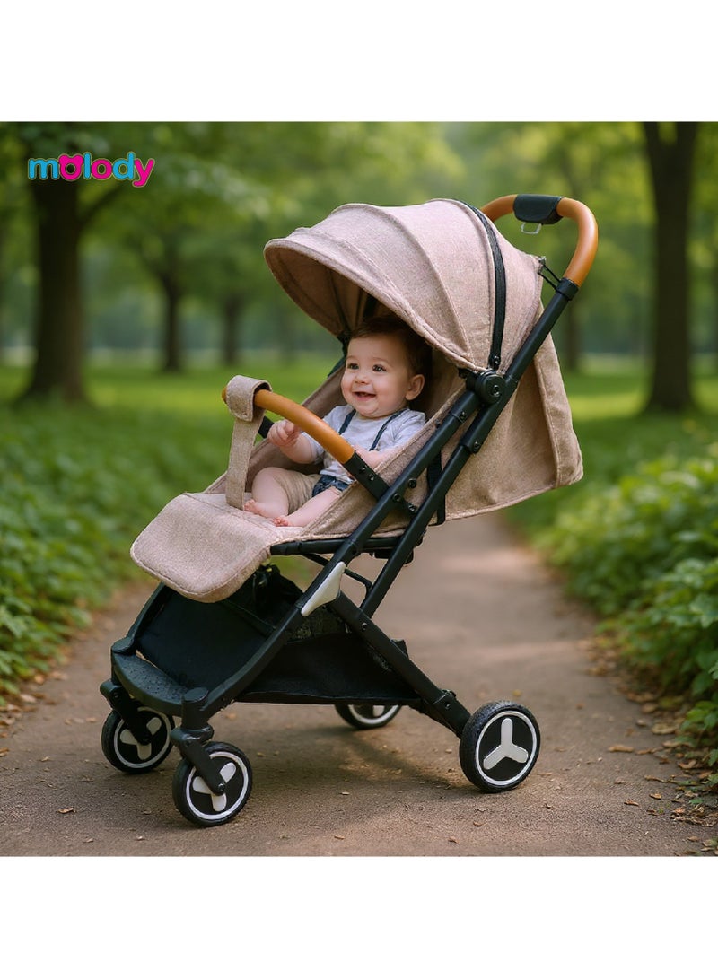 مولودي عربة أطفال خفيفة الوزن مع شبكة ناموس، مظلة قابلة للتعديل، ومقبض عربة للسفر الجوي بسهولة-كاكي - Image 3