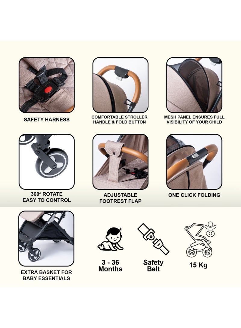 مولودي عربة أطفال خفيفة الوزن مع شبكة ناموس، مظلة قابلة للتعديل، ومقبض عربة للسفر الجوي بسهولة-كاكي - Image 4