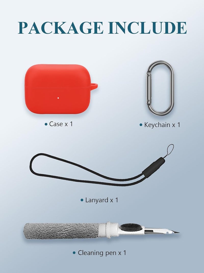 WUNIAK Case for Soundcore C50i by Anker Earbuds 2025 New, Soft Silicone Protective Portable Scratch Shock Resistant Shell with Cleaner Kit & Carabiner & Lanyard for Soundcore C50i,Red - Image 4