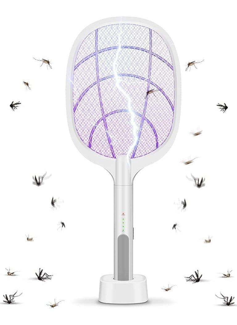 TIGER Electric Fly Swatter Racket, mosquito killer 3000V 2 in 1 Bug Zapper with 3 Layer Safety Mesh Safe to Touch and a USB Rechargeable Base, for Indoor Outdoor Use - Image 1