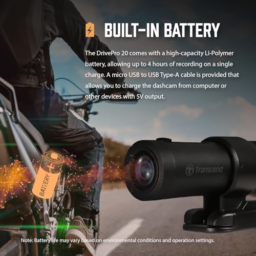 Transcend 32GB, 2K 1440p Motorcycle Dash Cam, 140 Wide-Angle, Built-in WiFi,G-Sensor, Night Vision, IP68, Emergency Recording, for Bikes, Motorcycles - TS-DP20A-32G - Image 5